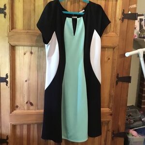 Studio One Black, White & Mint Colorblock A-Line Midi Dress